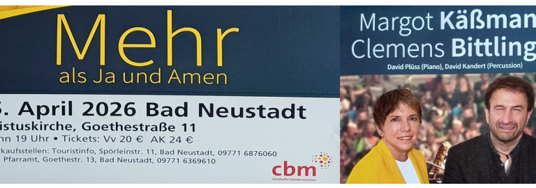 Plakat-Collage Dialogkonzert Bittlinger + Käßmann 25.4.26