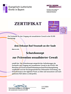 Schutzkonzept-Zertifikat für den Dekanatsbezirk Bad Neustadt an der Saale