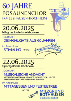 60 Jahre Posaunenchor Irmelshausen-Höchheim: Plakat zum Fest am 20.6.25