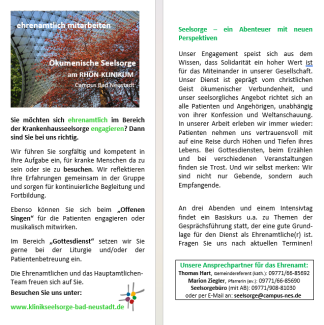 Klinikseelsorge Campus Bad Neustadt Flyer zur Gewinnung von Ehrenamtlichen