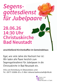 Plakat "Segnungsgottesdienst für Jubelpaare" am 28.6.2026 in Bad Neustadt
