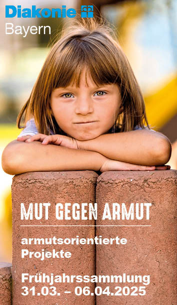 Das Plakat zur Frühjahrssammlung der Diakonie "Mut gegen Armut": Ein kleines Mädchen blickt uns direkt an.